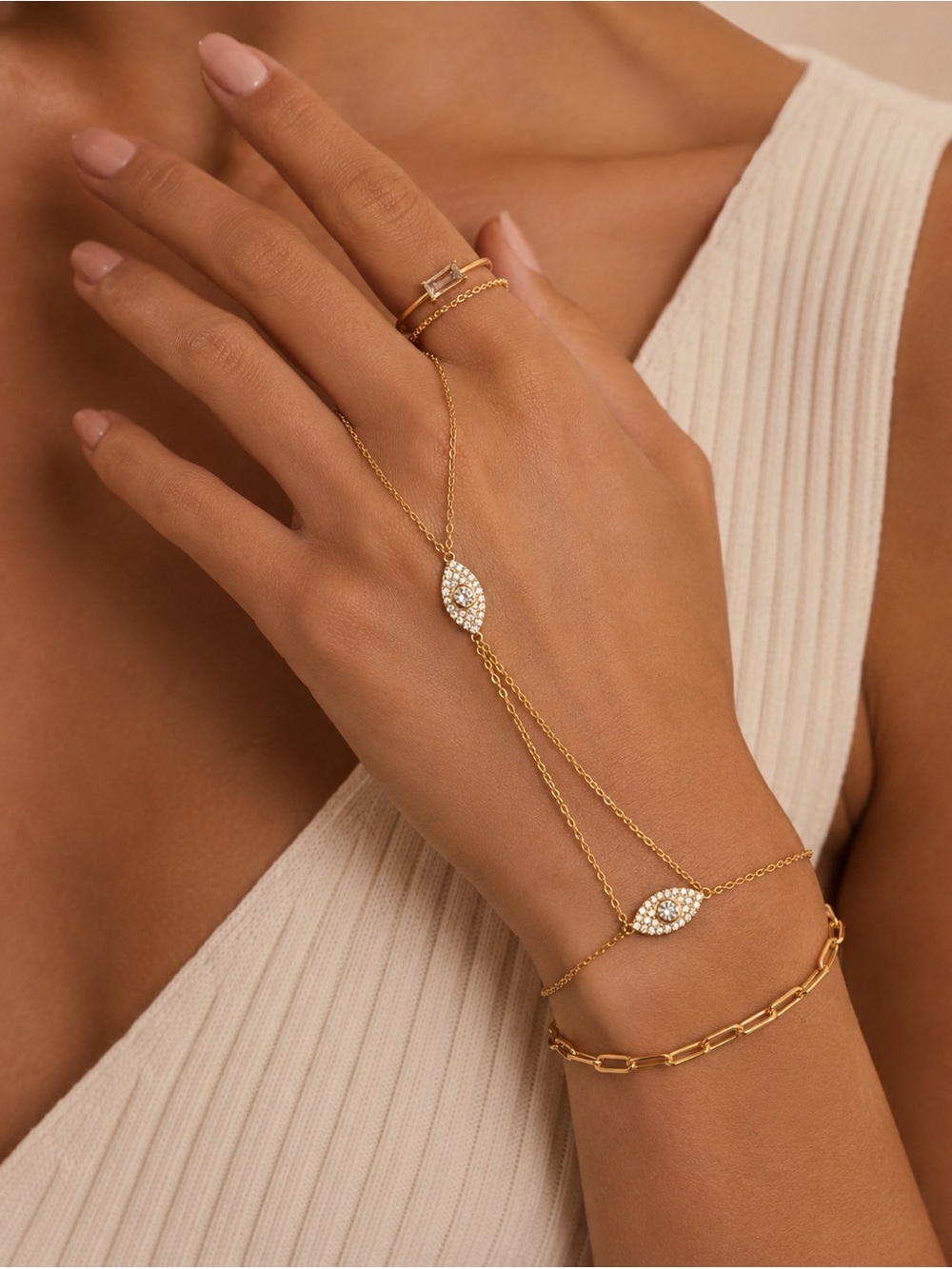 Crystal Evil Eye Hand Chain Bracelet D244